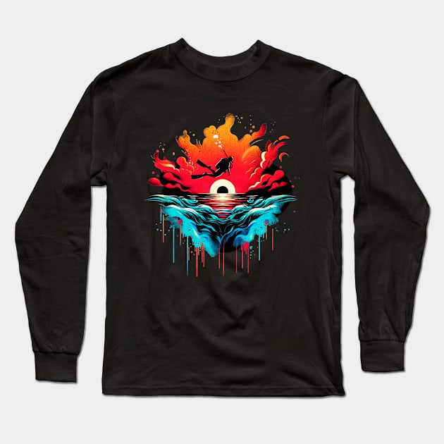 Scuba Diver Adventure Design Long Sleeve T-Shirt by Miami Neon Designs